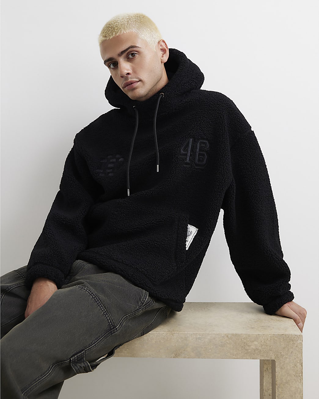 Oversized Fit Borg 46 Hoodie in Black - Image 2 Oversized Fit Borg 46 Hoodie in Black