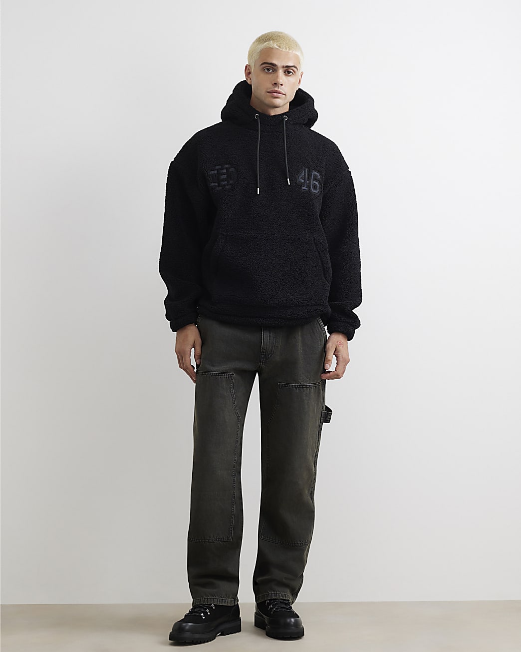Oversized Fit Borg 46 Hoodie in Black - Image 4 Oversized Fit Borg 46 Hoodie in Black