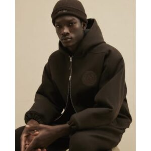 Oversized Fit Crest Quilted Hoodie in Brown
