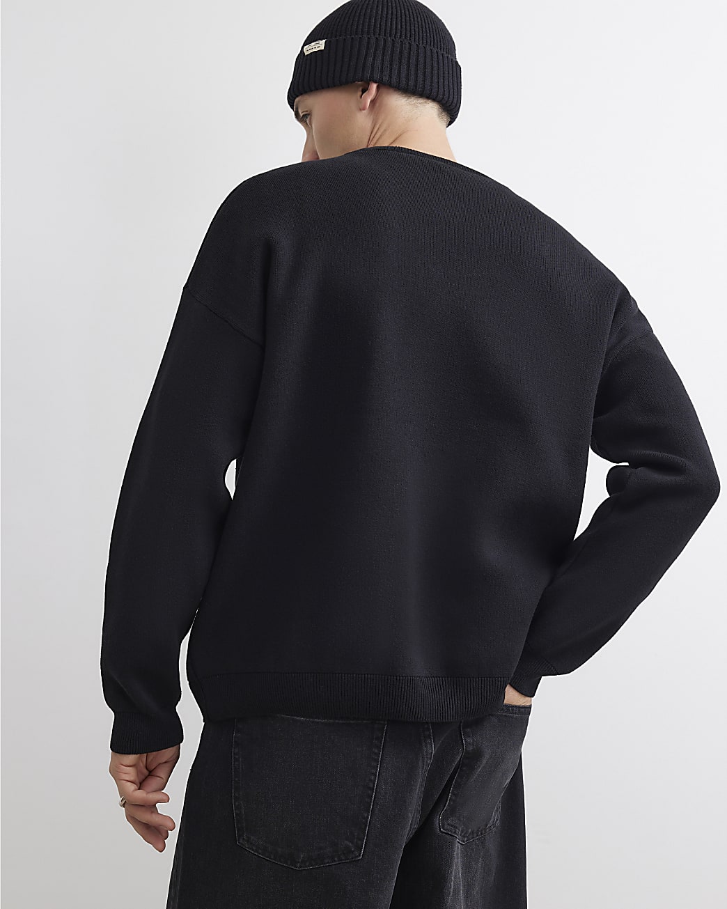 Oversized Fit Knit Montpellier Jumper in Black - Image 3 Oversized Fit Knit Montpellier Jumper in Black