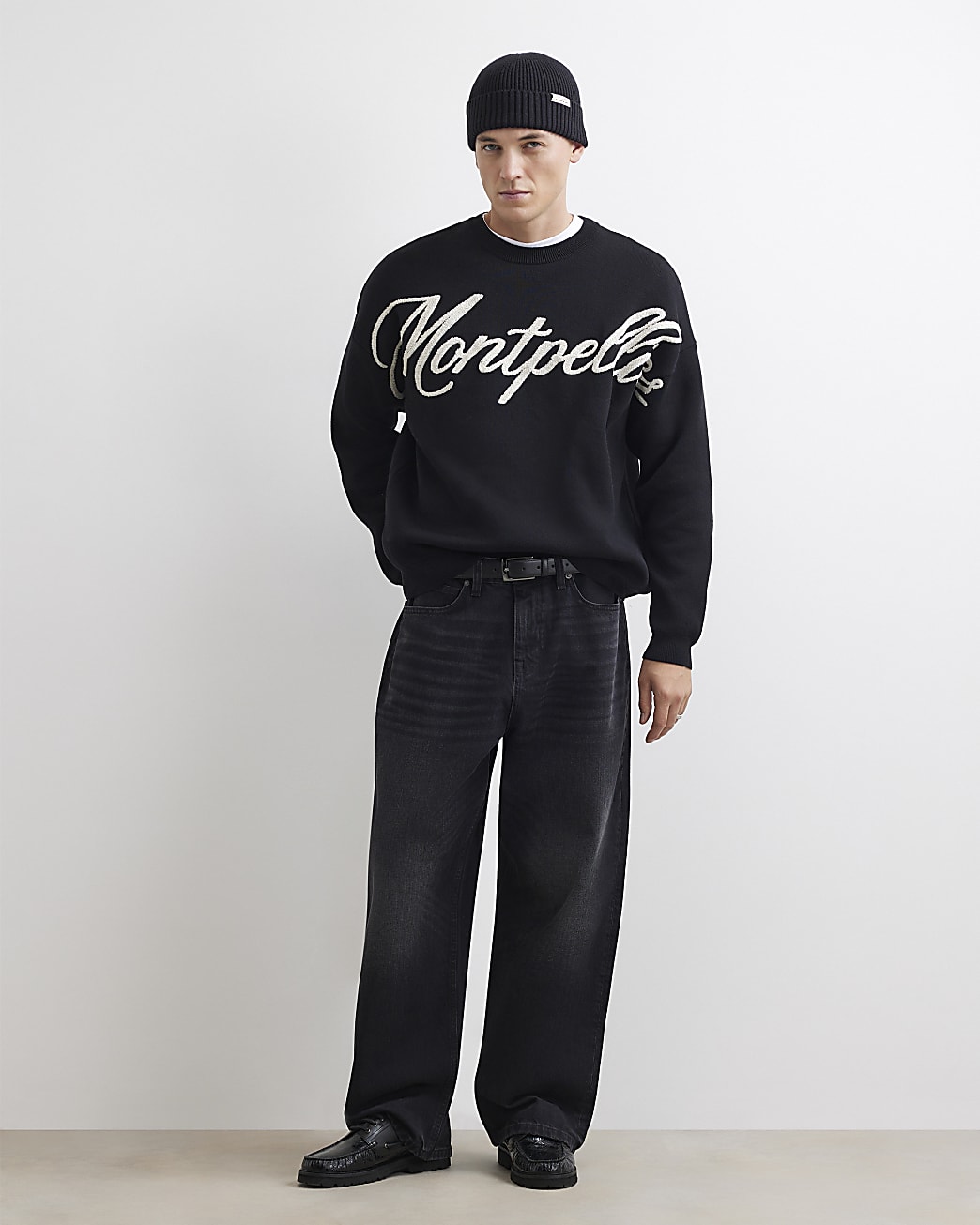 Oversized Fit Knit Montpellier Jumper in Black - Image 4 Oversized Fit Knit Montpellier Jumper in Black