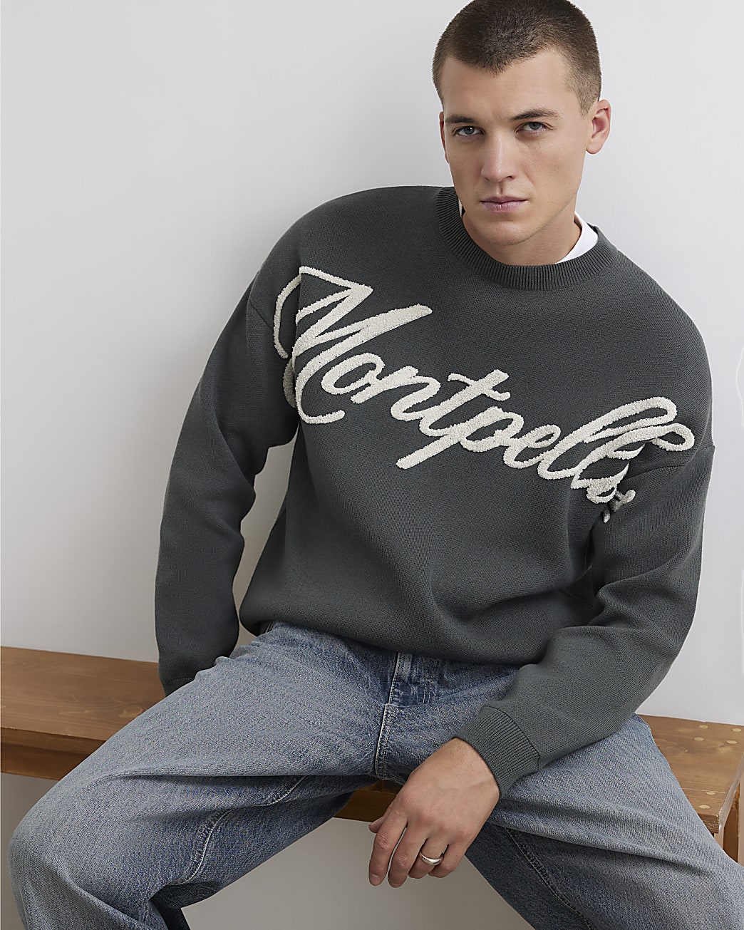 Oversized Fit Knit Montpellier Jumper in Khaki - Image 2 Oversized Fit Knit Montpellier Jumper in Khaki