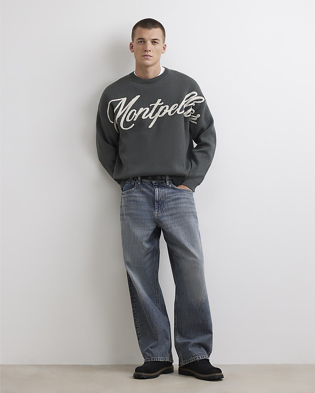 Oversized Fit Knit Montpellier Jumper in Khaki - Image 4 Oversized Fit Knit Montpellier Jumper in Khaki