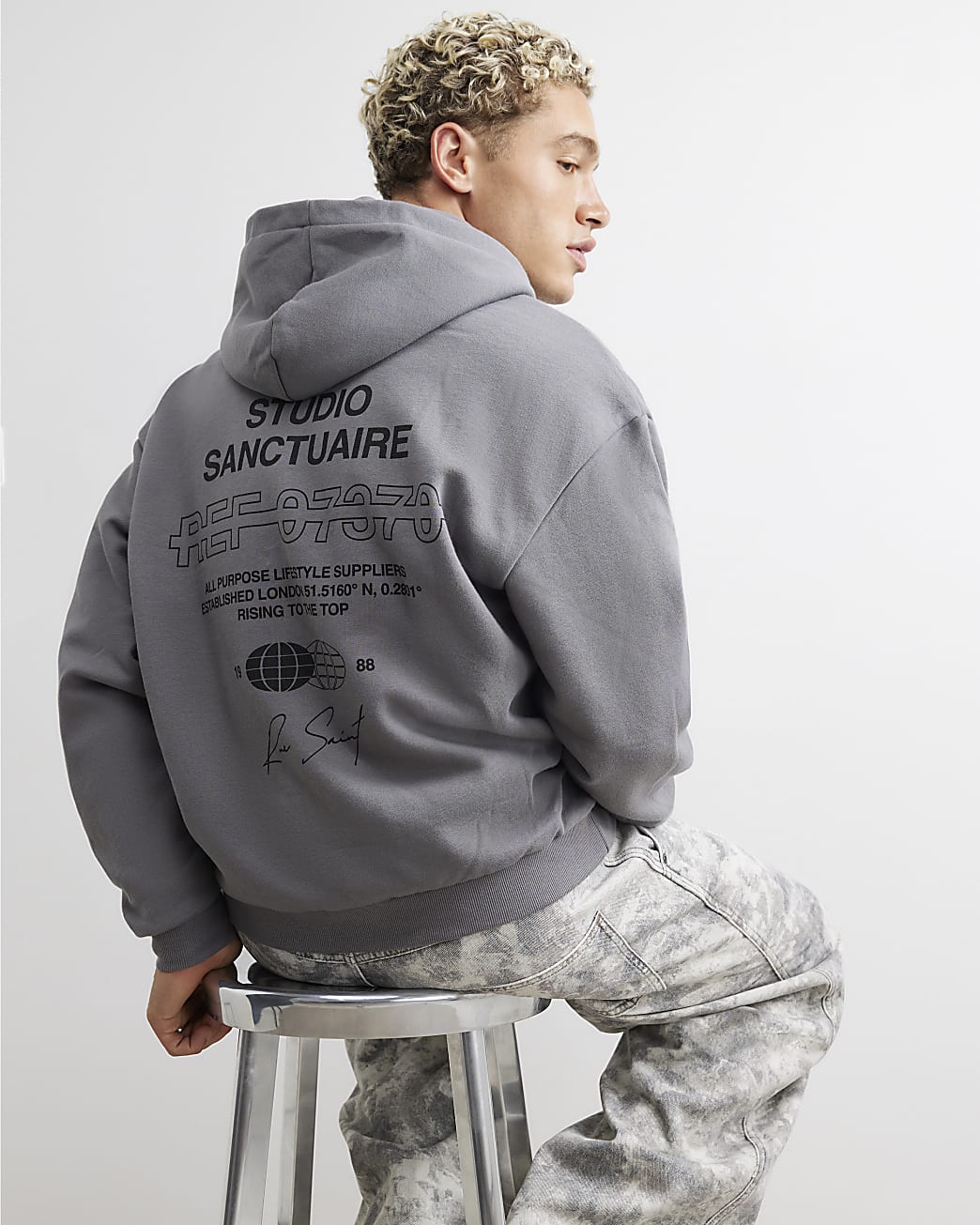 Oversized Fit Sanctuaire Hoodie in Grey - Image 2 Oversized Fit Sanctuaire Hoodie in Grey