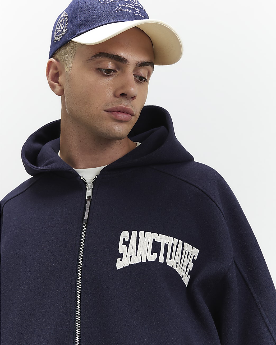 Oversized Fit Sanctuaire Hoodie in Navy - Image 3 Oversized Fit Sanctuaire Hoodie in Navy