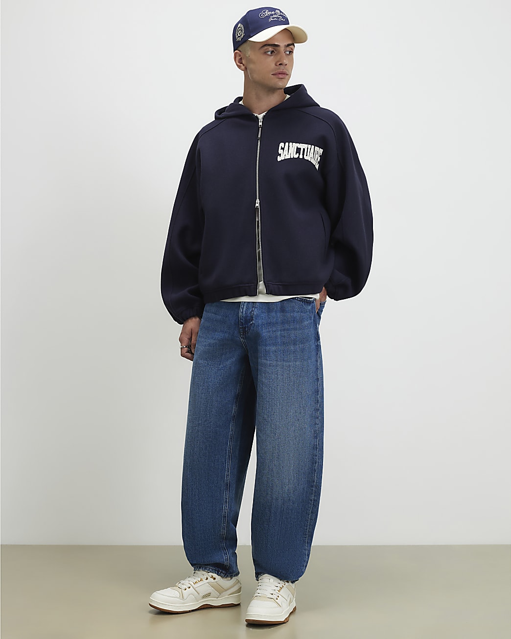 Oversized Fit Sanctuaire Hoodie in Navy - Image 4 Oversized Fit Sanctuaire Hoodie in Navy