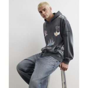 Oversized Fit Scribble Hoodie in Black