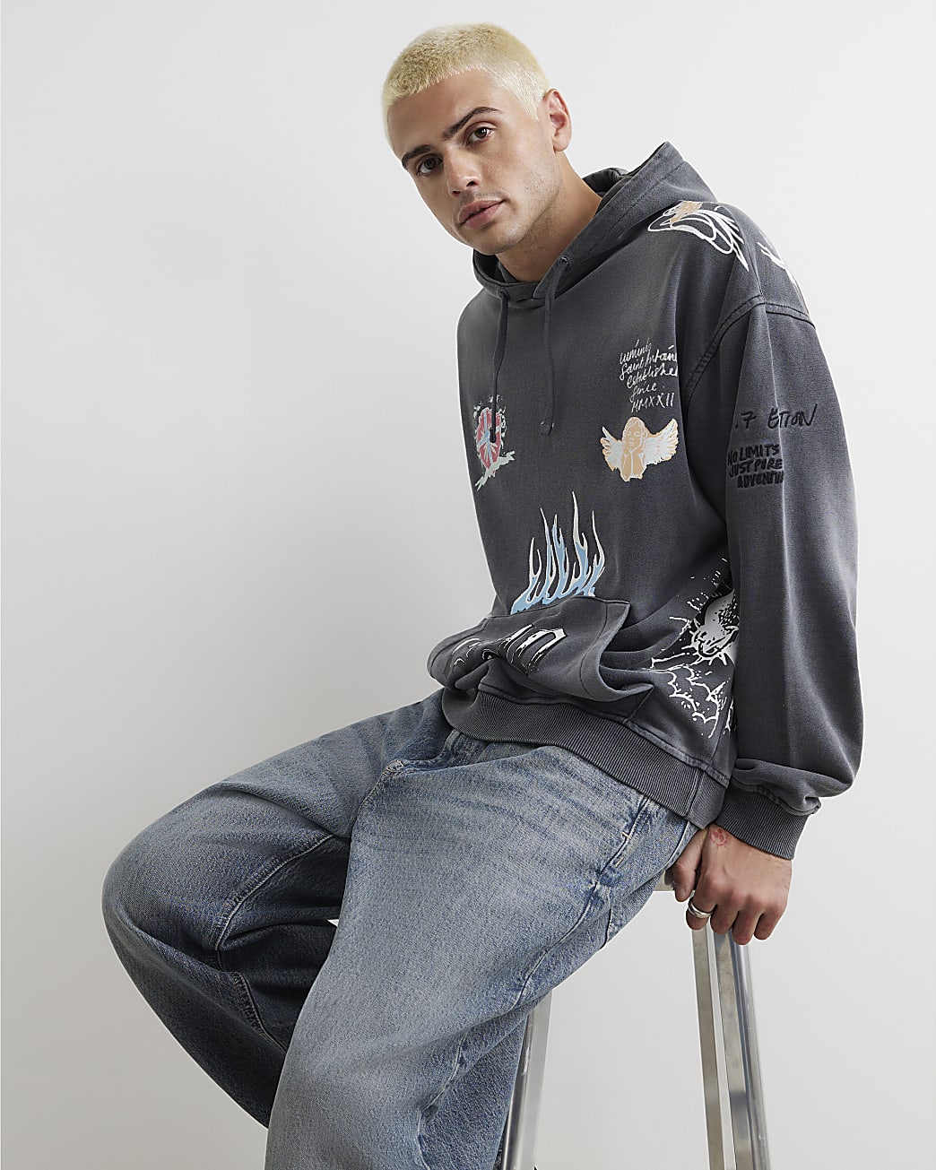 Oversized Fit Scribble Hoodie in Black - Image 2 Oversized Fit Scribble Hoodie in Black