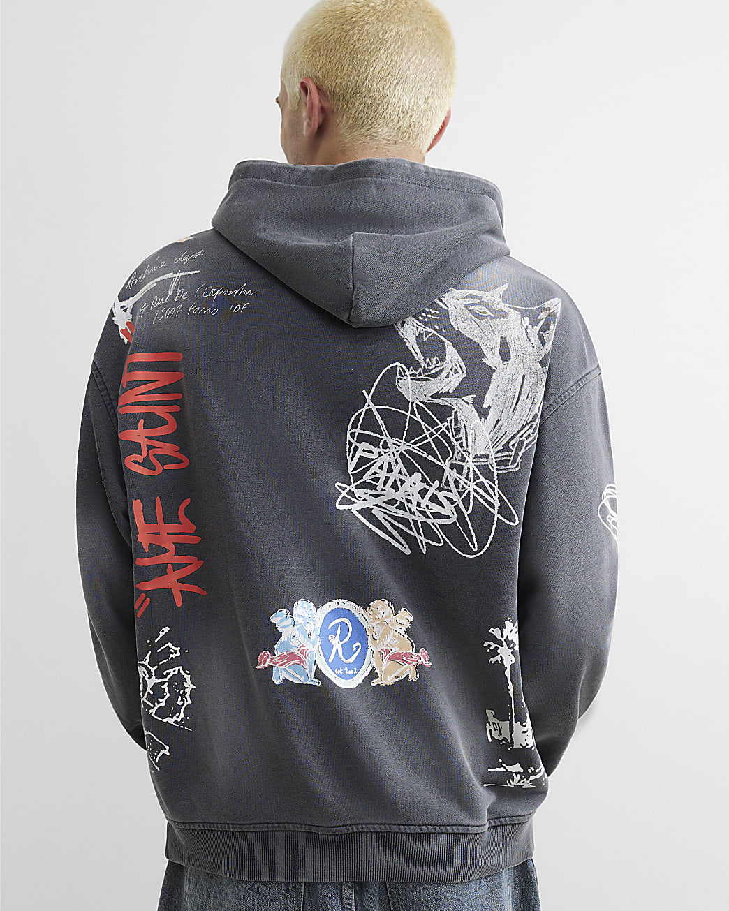 Oversized Fit Scribble Hoodie in Black - Image 3 Oversized Fit Scribble Hoodie in Black