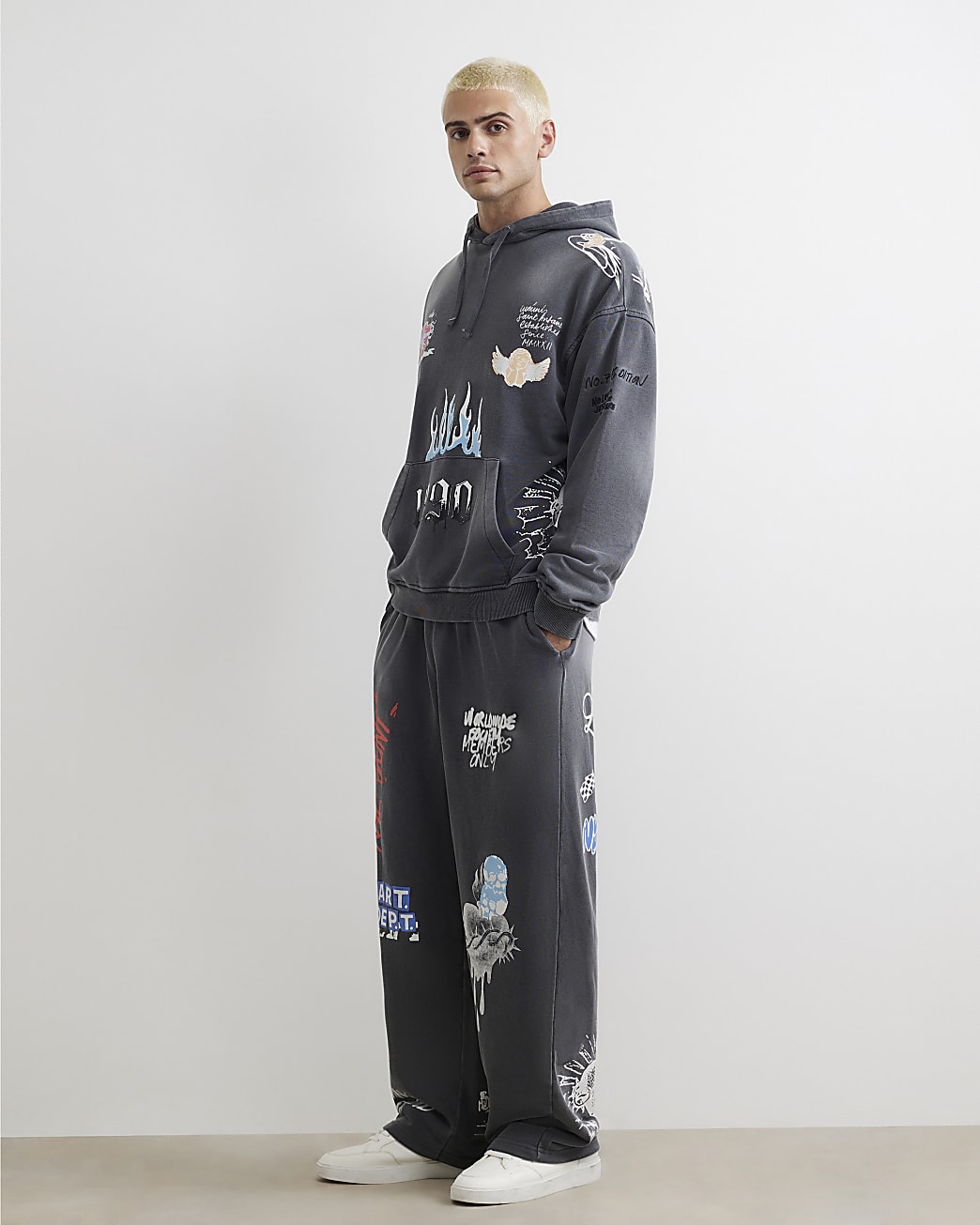 Oversized Fit Scribble Hoodie in Black - Image 4 Oversized Fit Scribble Hoodie in Black