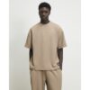 Oversized Fit Waffle Textured T-shirt in Beige