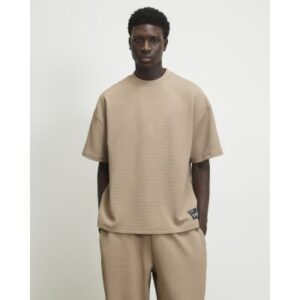 Oversized Fit Waffle Textured T-shirt in Beige