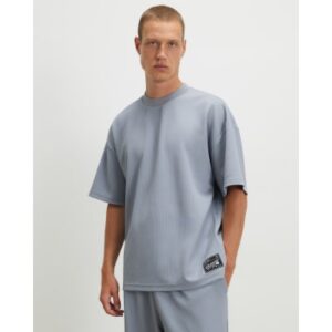 Oversized Fit Waffle Textured T-shirt in Blue