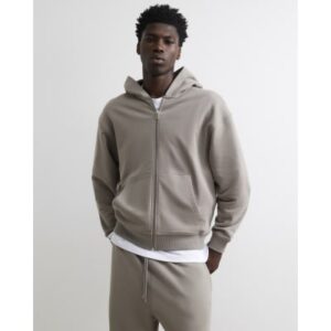 Oversized Fit Washed Zip Through Hoodie in Grey