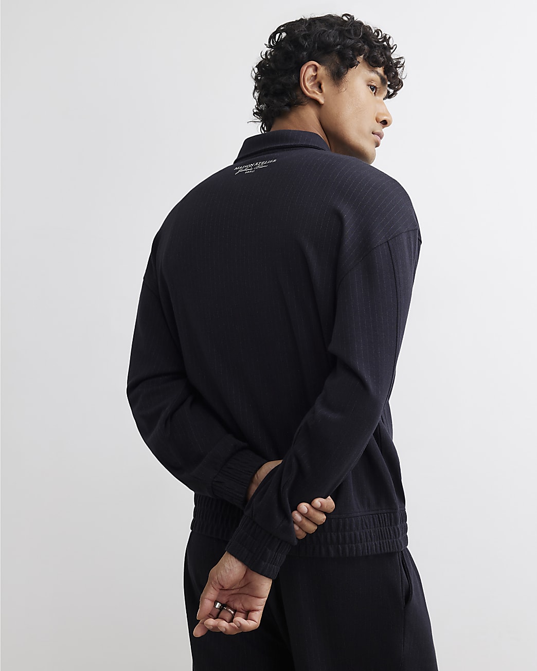 Pinstripe Zipped Sweatshirt in Black - Image 3 Pinstripe Zipped Sweatshirt in Black