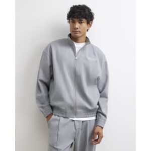 Pinstripe Zipped Sweatshirt in Grey