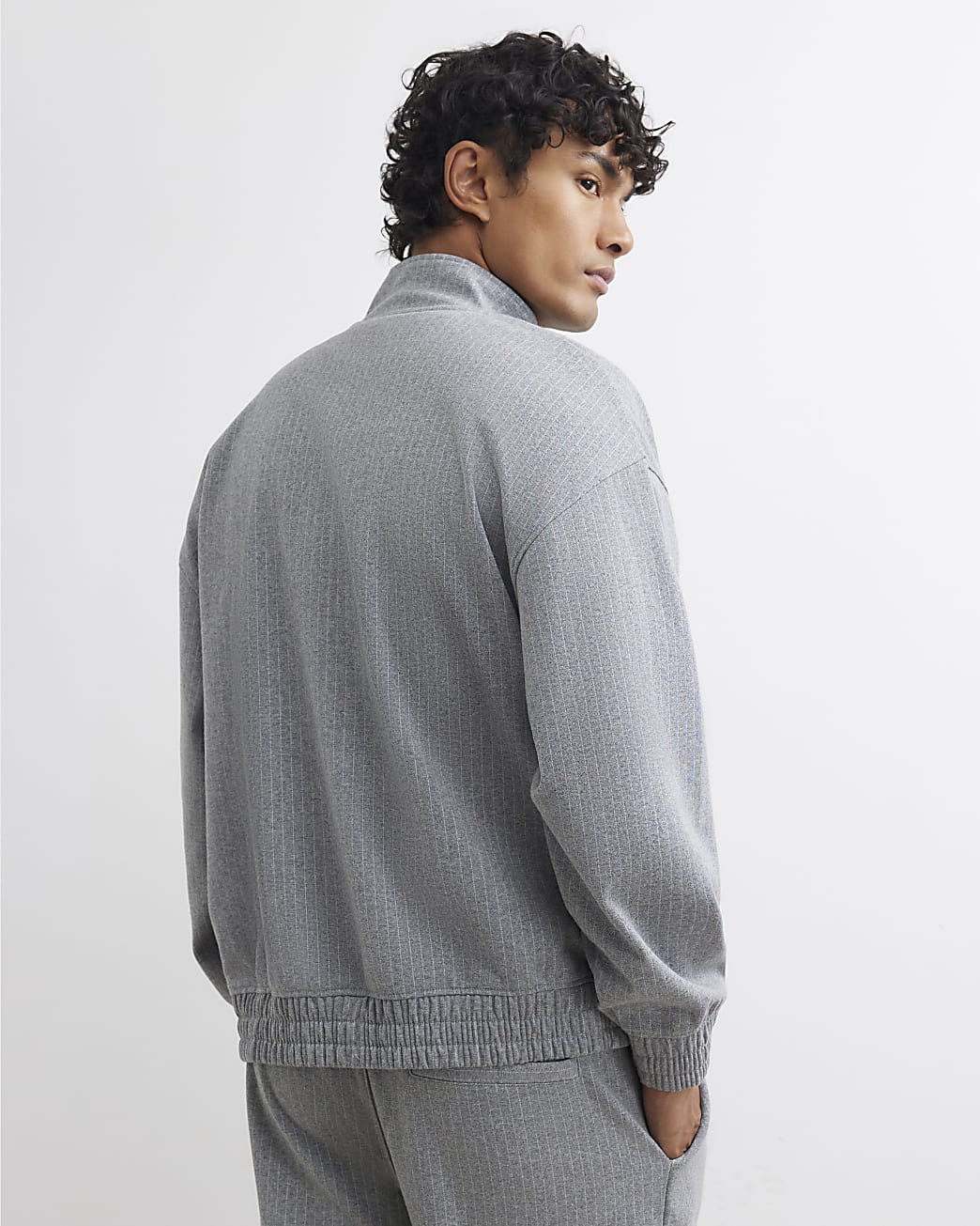 Pinstripe Zipped Sweatshirt in Grey - Image 3 Pinstripe Zipped Sweatshirt in Grey