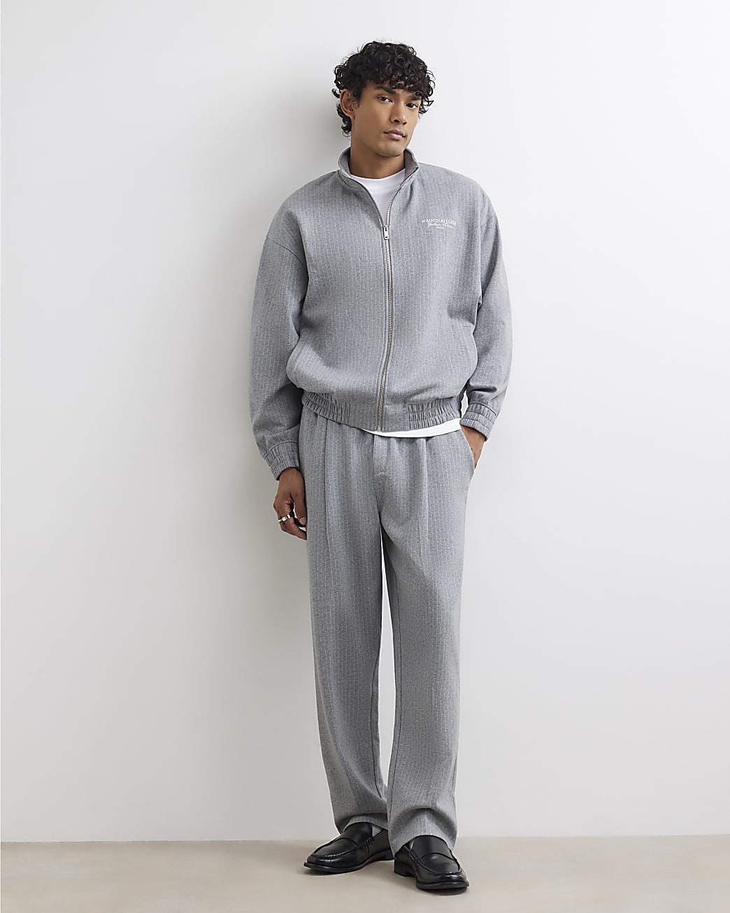 Pinstripe Zipped Sweatshirt in Grey - Image 4 Pinstripe Zipped Sweatshirt in Grey