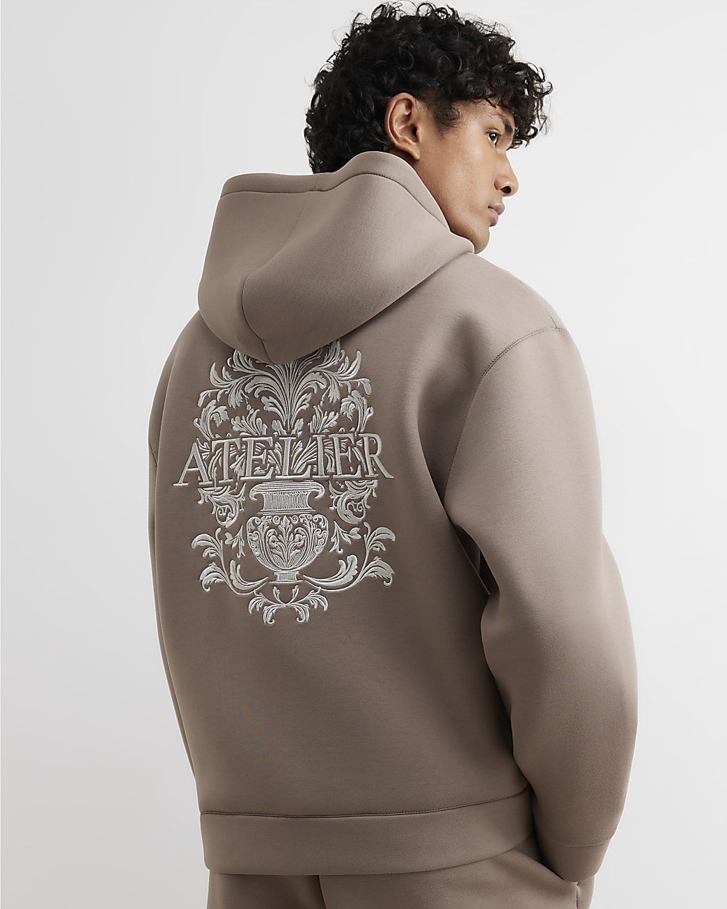 Premium Cotton Baroque Hoodie in Beige - Image 3 Premium Cotton Baroque Hoodie in Beige