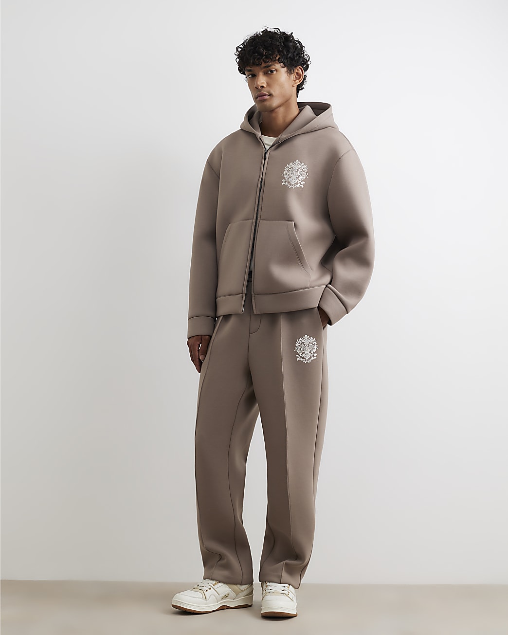 Premium Cotton Baroque Hoodie in Beige - Image 4 Premium Cotton Baroque Hoodie in Beige