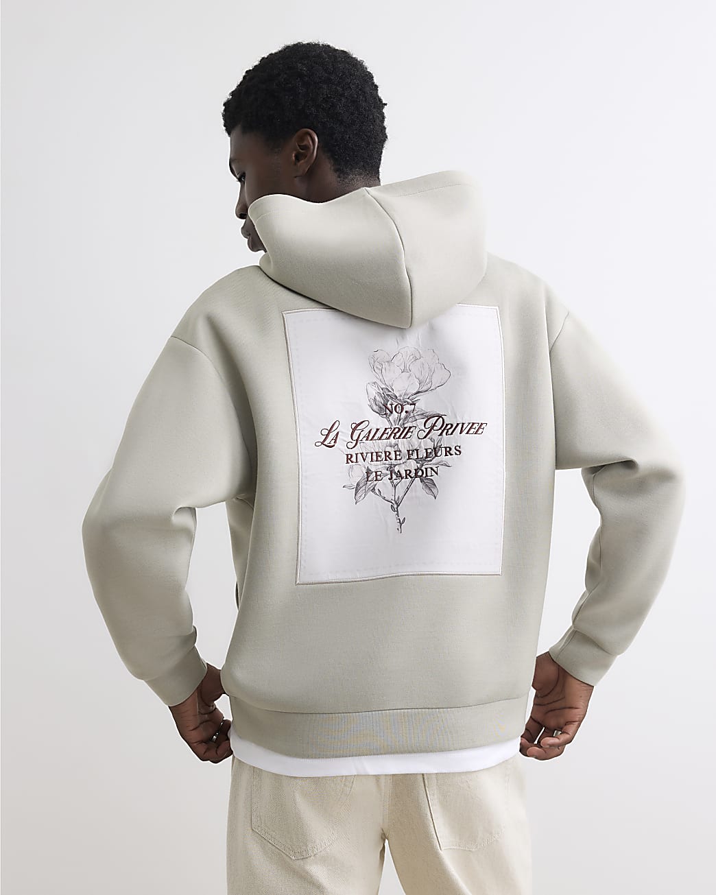 Premium Cotton Floral Hoodie in Beige - Image 2 Premium Cotton Floral Hoodie in Beige