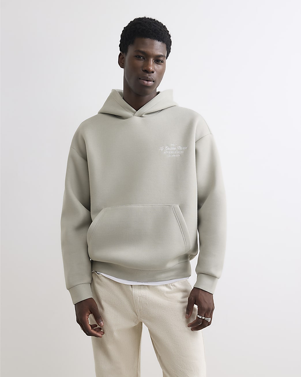 Premium Cotton Floral Hoodie in Beige - Image 3 Premium Cotton Floral Hoodie in Beige