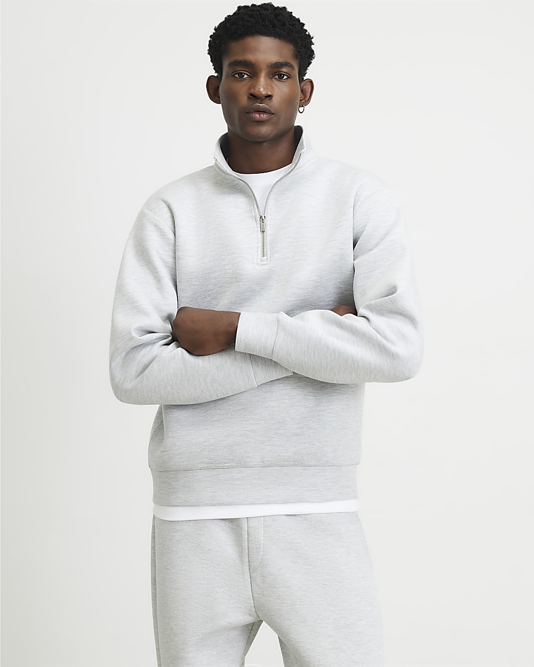 Premium Cotton Funnel Sweatshirt in Grey - Image 2 Premium Cotton Funnel Sweatshirt in Grey