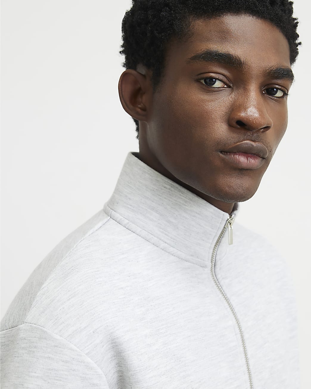 Premium Cotton Funnel Sweatshirt in Grey - Image 4 Premium Cotton Funnel Sweatshirt in Grey