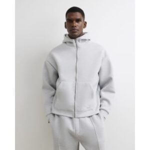 Premium Cotton Zip Through Hoodie in Grey