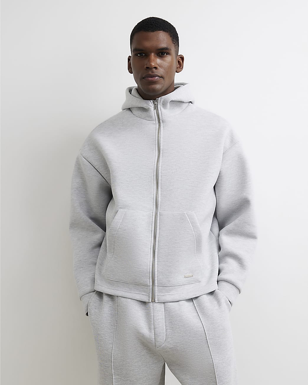 Premium Cotton Zip Through Hoodie in Grey - Image 2 Premium Cotton Zip Through Hoodie in Grey