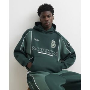 Premium Oversized Fit Panelled Hoodie in Green