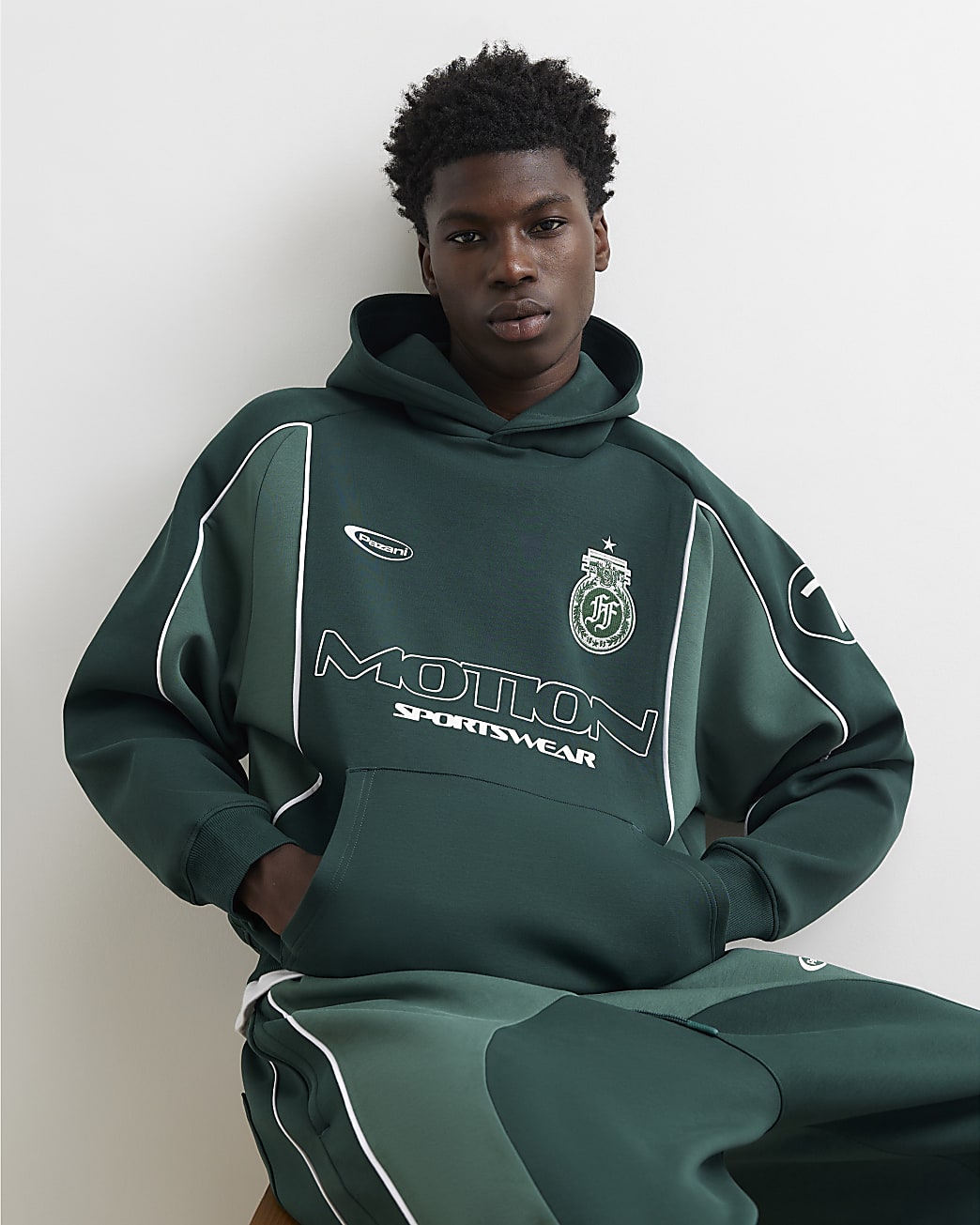 Premium Oversized Fit Panelled Hoodie in Green - Image 2 Premium Oversized Fit Panelled Hoodie in Green
