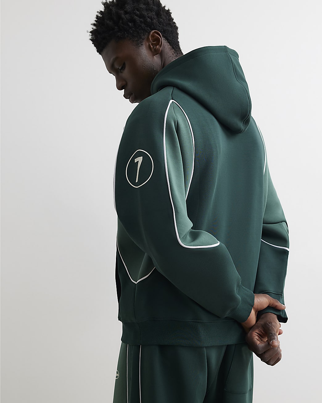 Premium Oversized Fit Panelled Hoodie in Green - Image 3 Premium Oversized Fit Panelled Hoodie in Green
