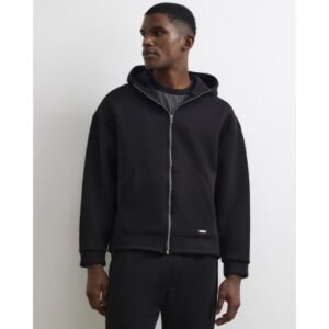 Premium Oversized Zip Through Hoodie in Black