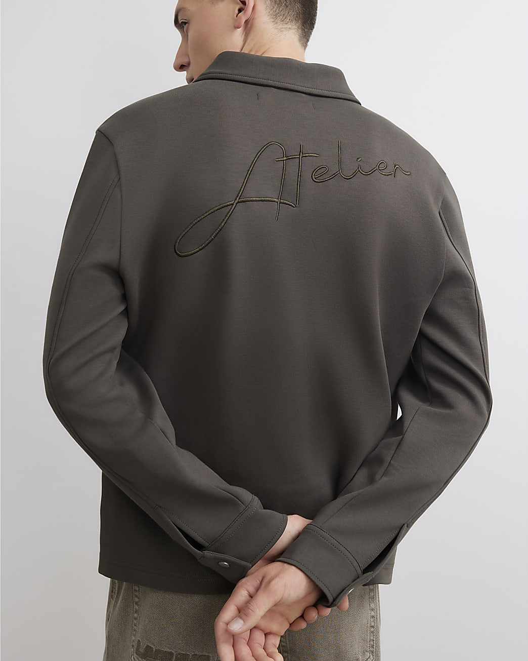 Premium Slim Fit Hooded Overshirt in Khaki - Image 4 Premium Slim Fit Hooded Overshirt in Khaki