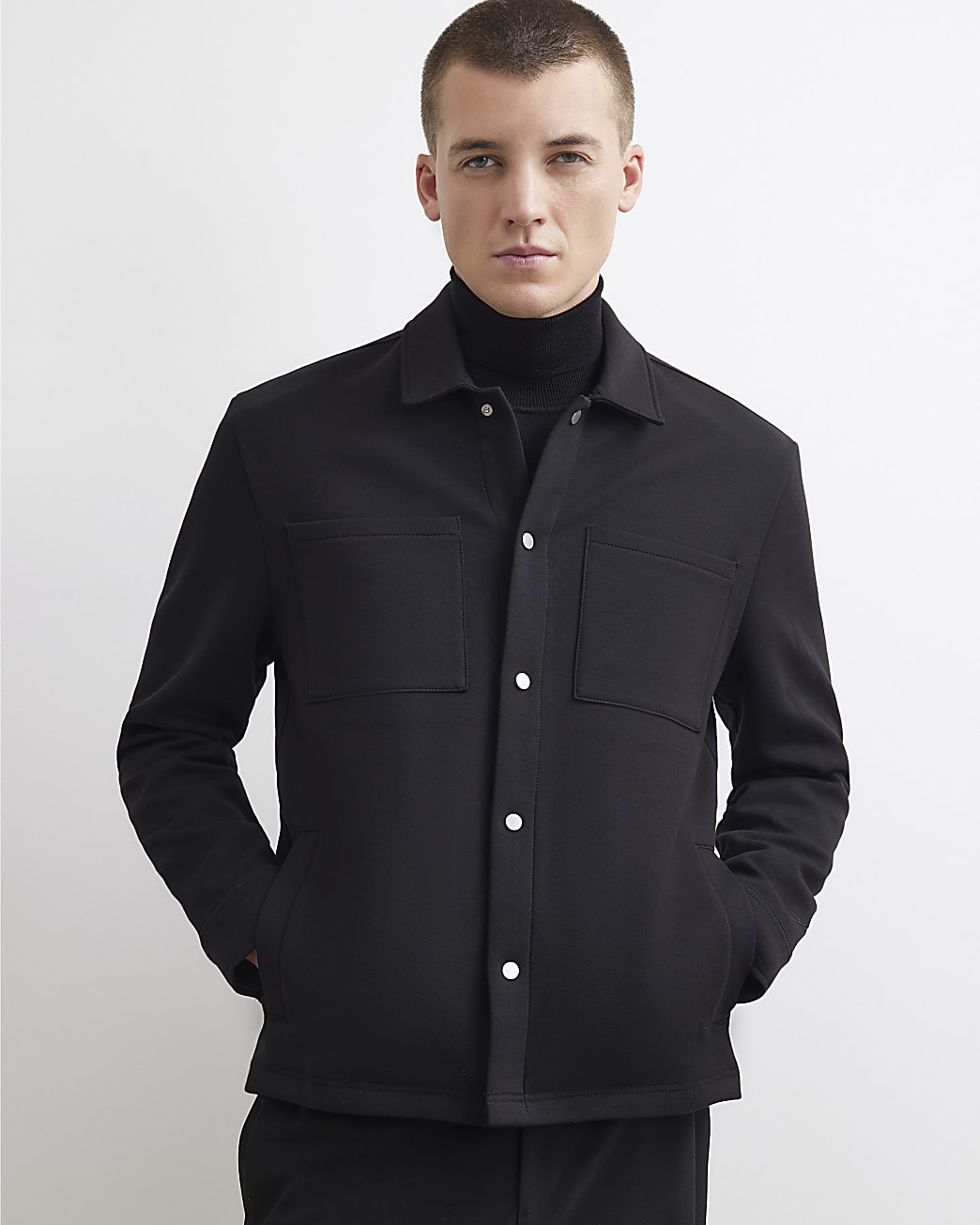 Premium Slim Fit Overshirt in Black - Image 2 Premium Slim Fit Overshirt in Black