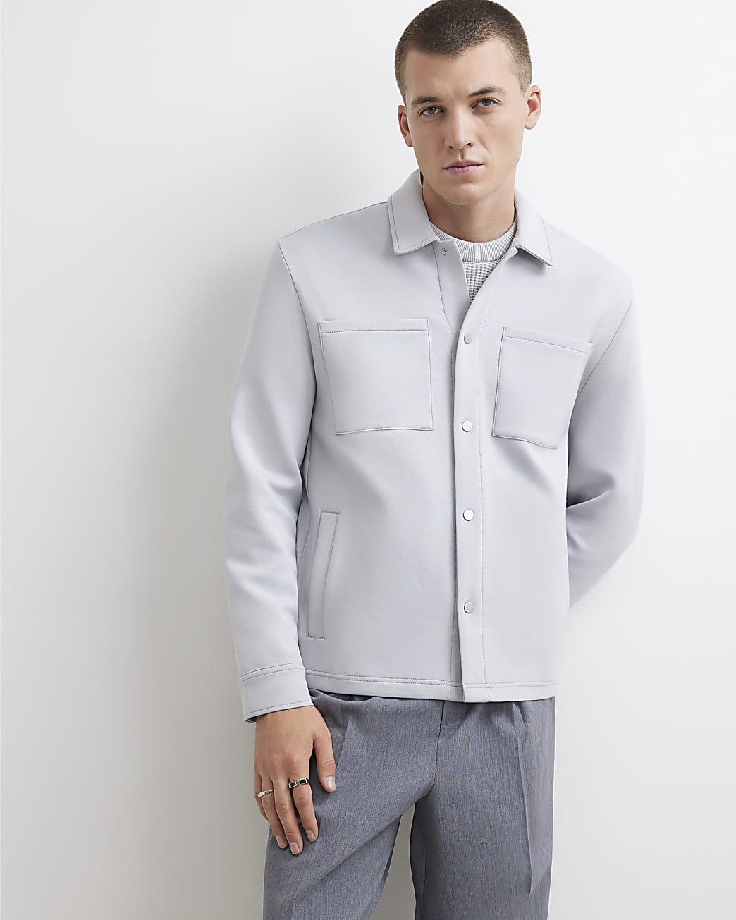 Premium Slim Fit Overshirt in Grey - Image 2 Premium Slim Fit Overshirt in Grey