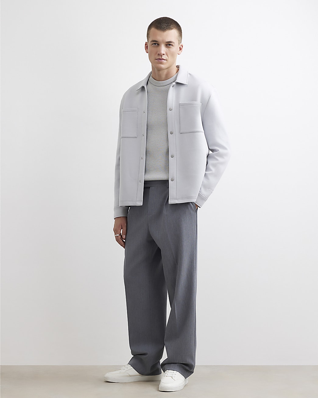 Premium Slim Fit Overshirt in Grey - Image 4 Premium Slim Fit Overshirt in Grey