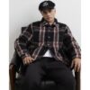 Regular Fit Brushed Check Overshirt in Black
