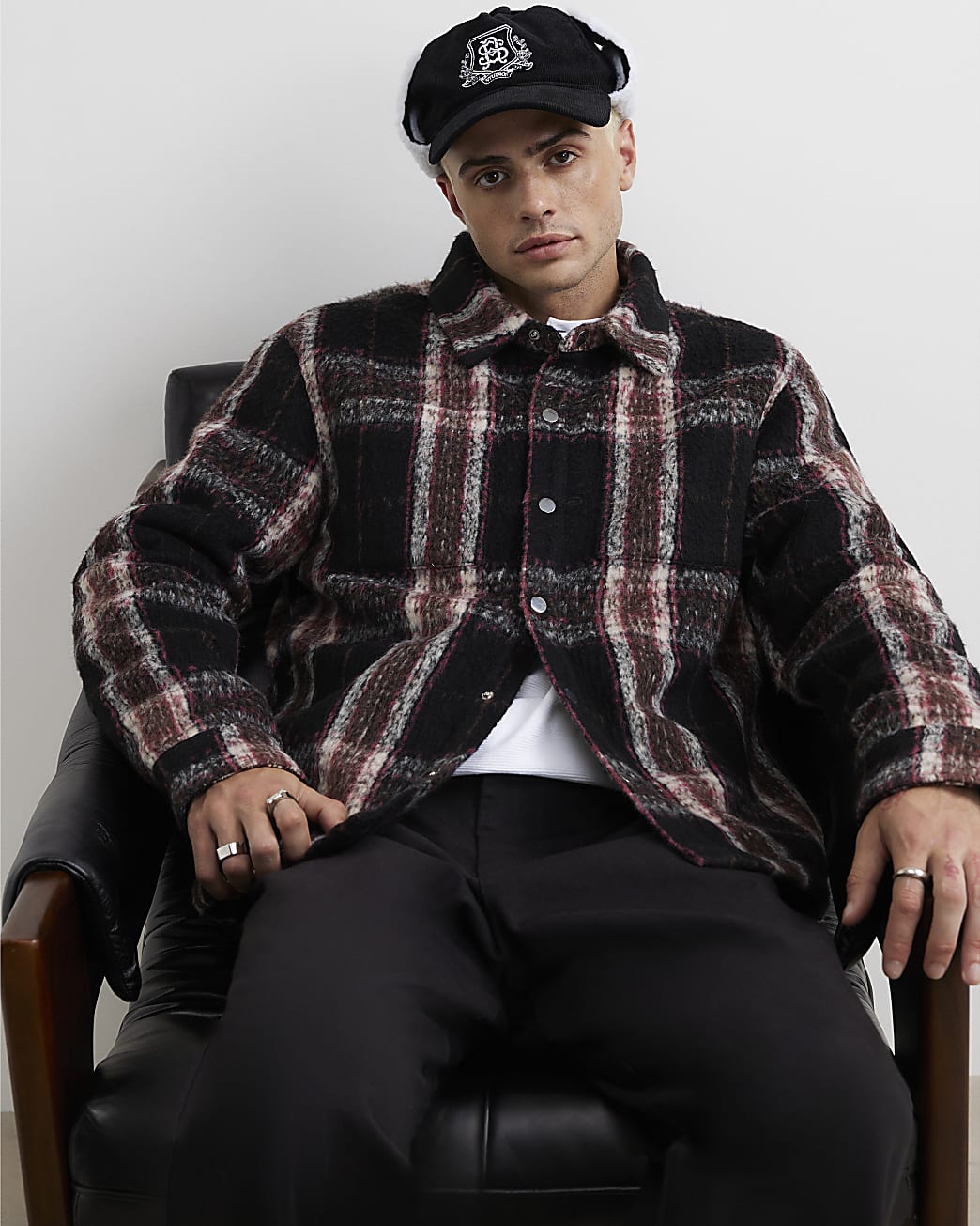 Regular Fit Brushed Check Overshirt in Black - Image 2 Regular Fit Brushed Check Overshirt in Black