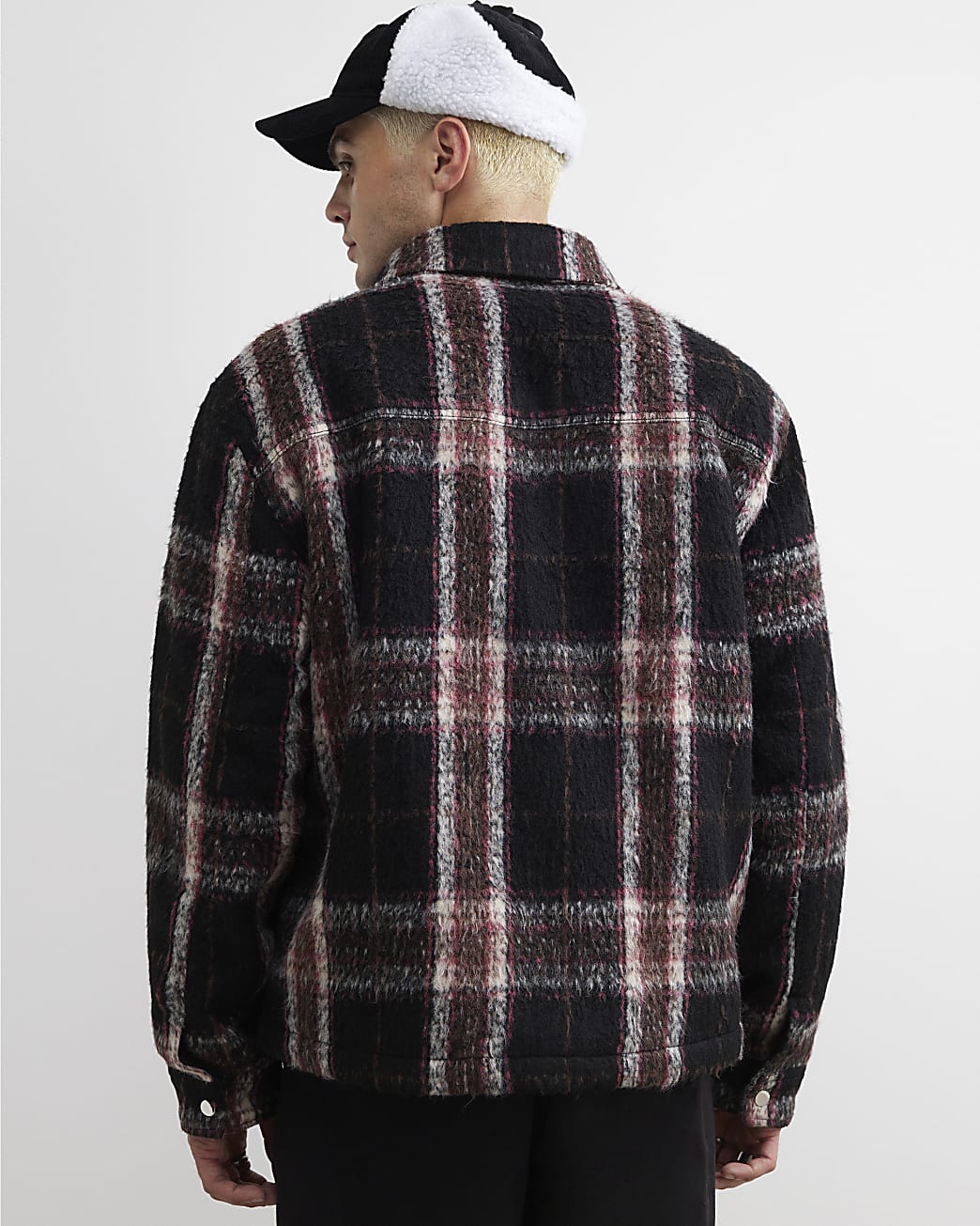 Regular Fit Brushed Check Overshirt in Black - Image 3 Regular Fit Brushed Check Overshirt in Black