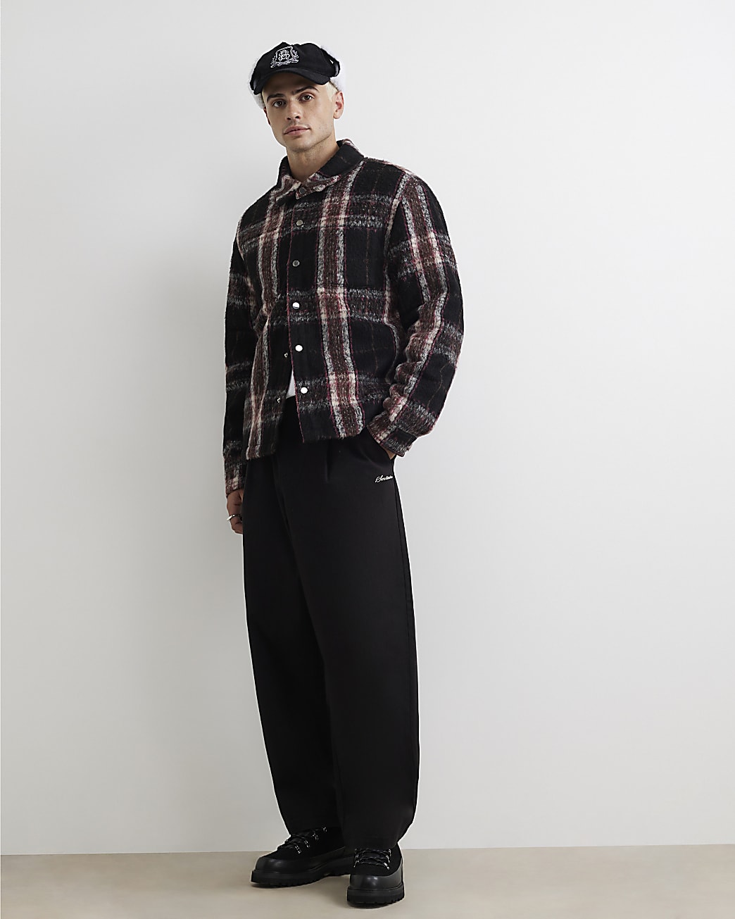 Regular Fit Brushed Check Overshirt in Black - Image 4 Regular Fit Brushed Check Overshirt in Black