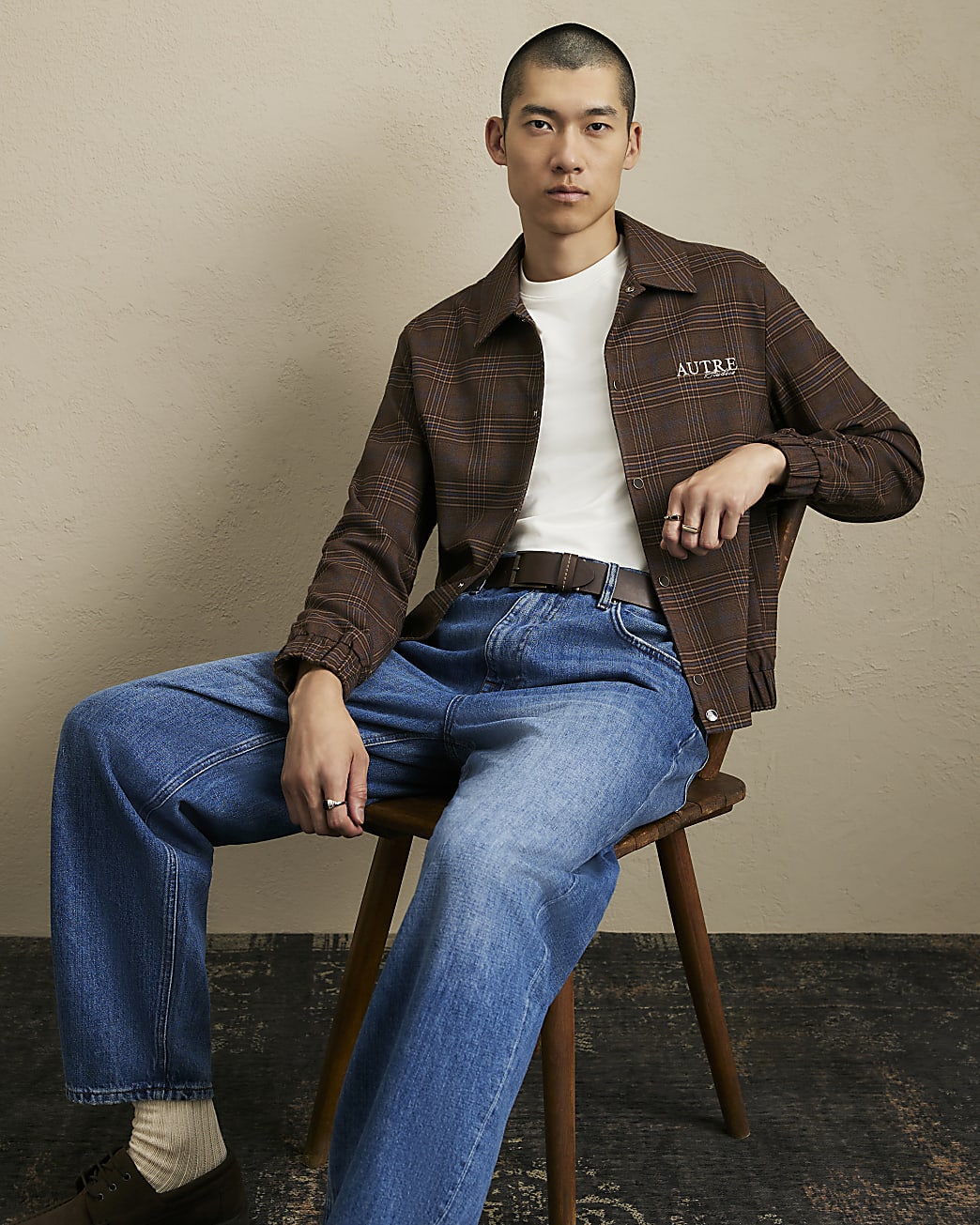 Regular Fit Check Autre Jacket in Brown - Image 2 Regular Fit Check Autre Jacket in Brown