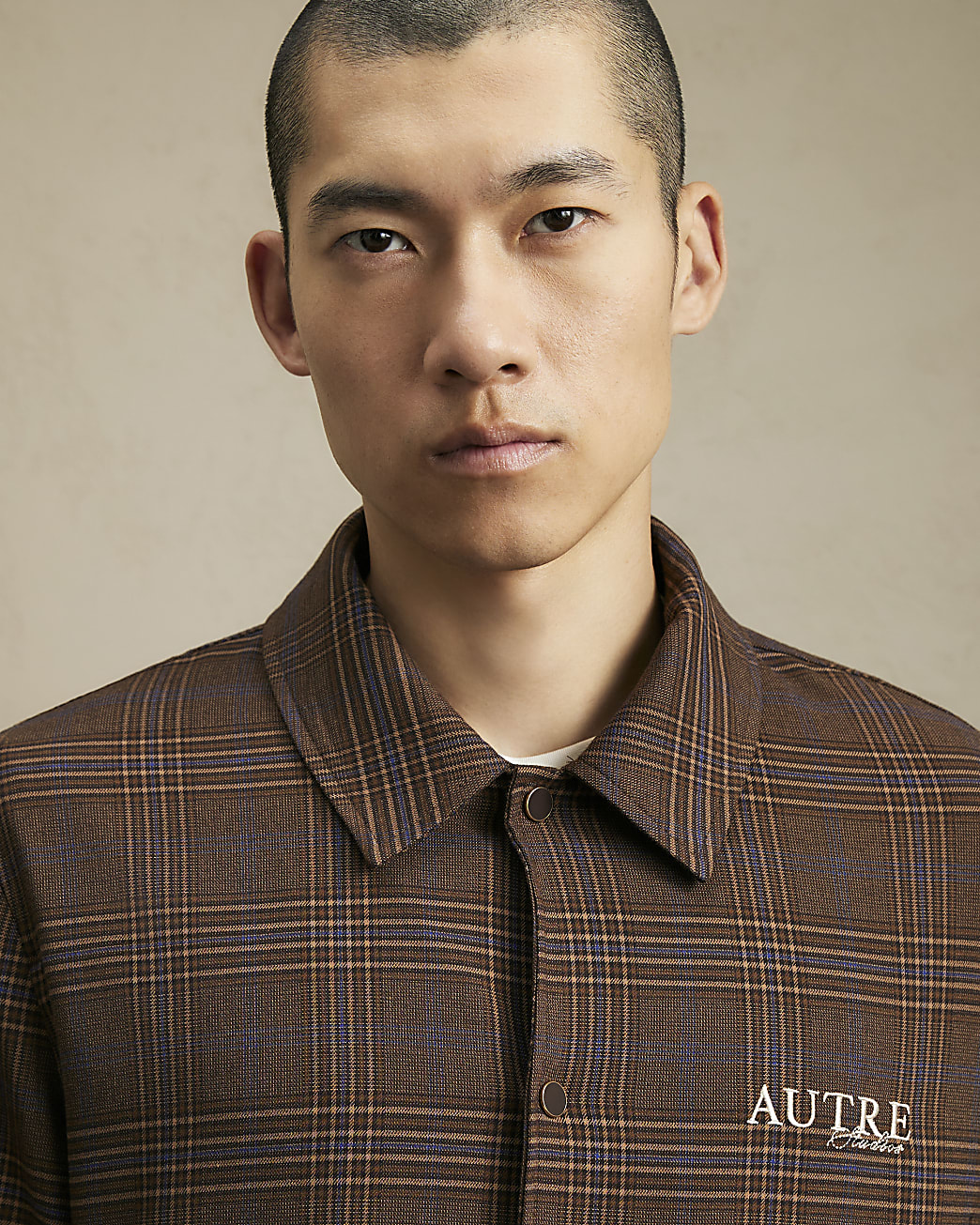 Regular Fit Check Autre Jacket in Brown - Image 3 Regular Fit Check Autre Jacket in Brown