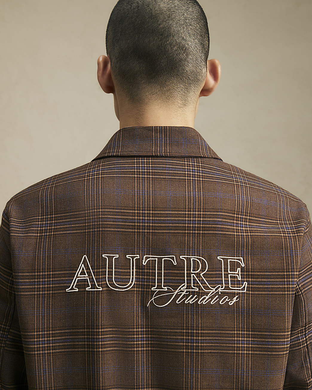 Regular Fit Check Autre Jacket in Brown - Image 4 Regular Fit Check Autre Jacket in Brown