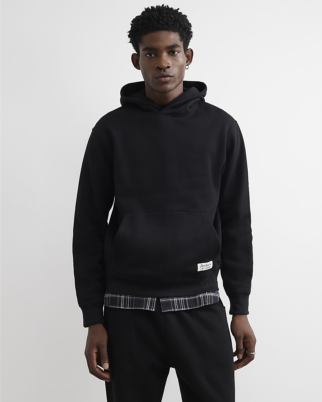 Regular Fit Cotton Blend Hoodie in Black - Image 2 Regular Fit Cotton Blend Hoodie in Black