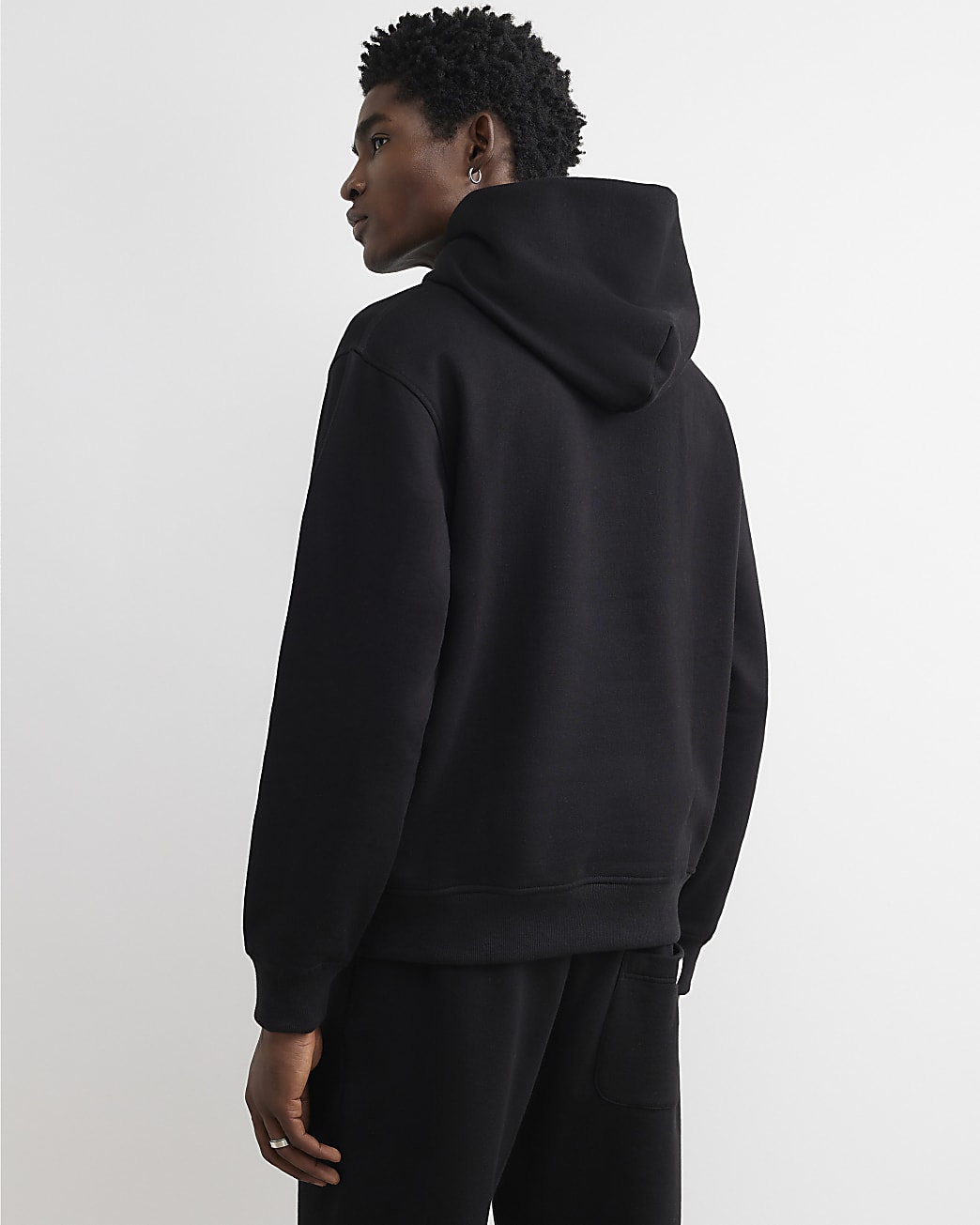 Regular Fit Cotton Blend Hoodie in Black - Image 3 Regular Fit Cotton Blend Hoodie in Black
