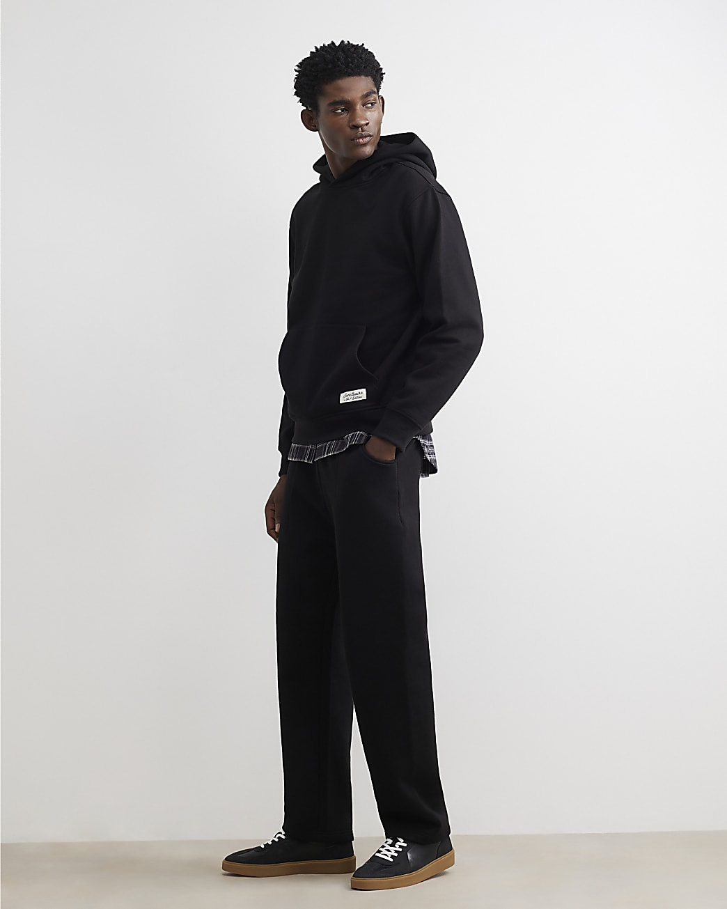 Regular Fit Cotton Blend Hoodie in Black - Image 4 Regular Fit Cotton Blend Hoodie in Black
