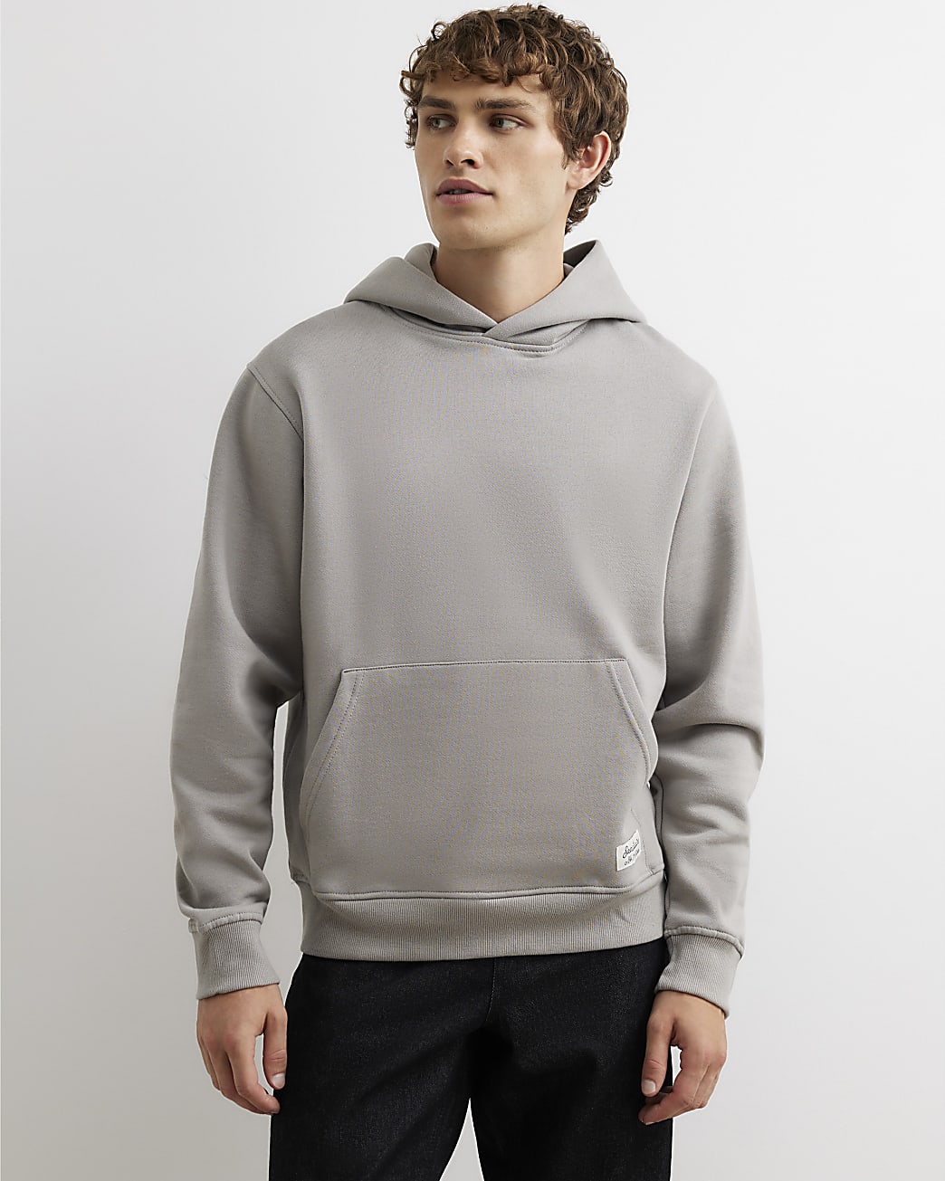 Regular Fit Cotton Blend Hoodie in Grey - Image 2 Regular Fit Cotton Blend Hoodie in Grey