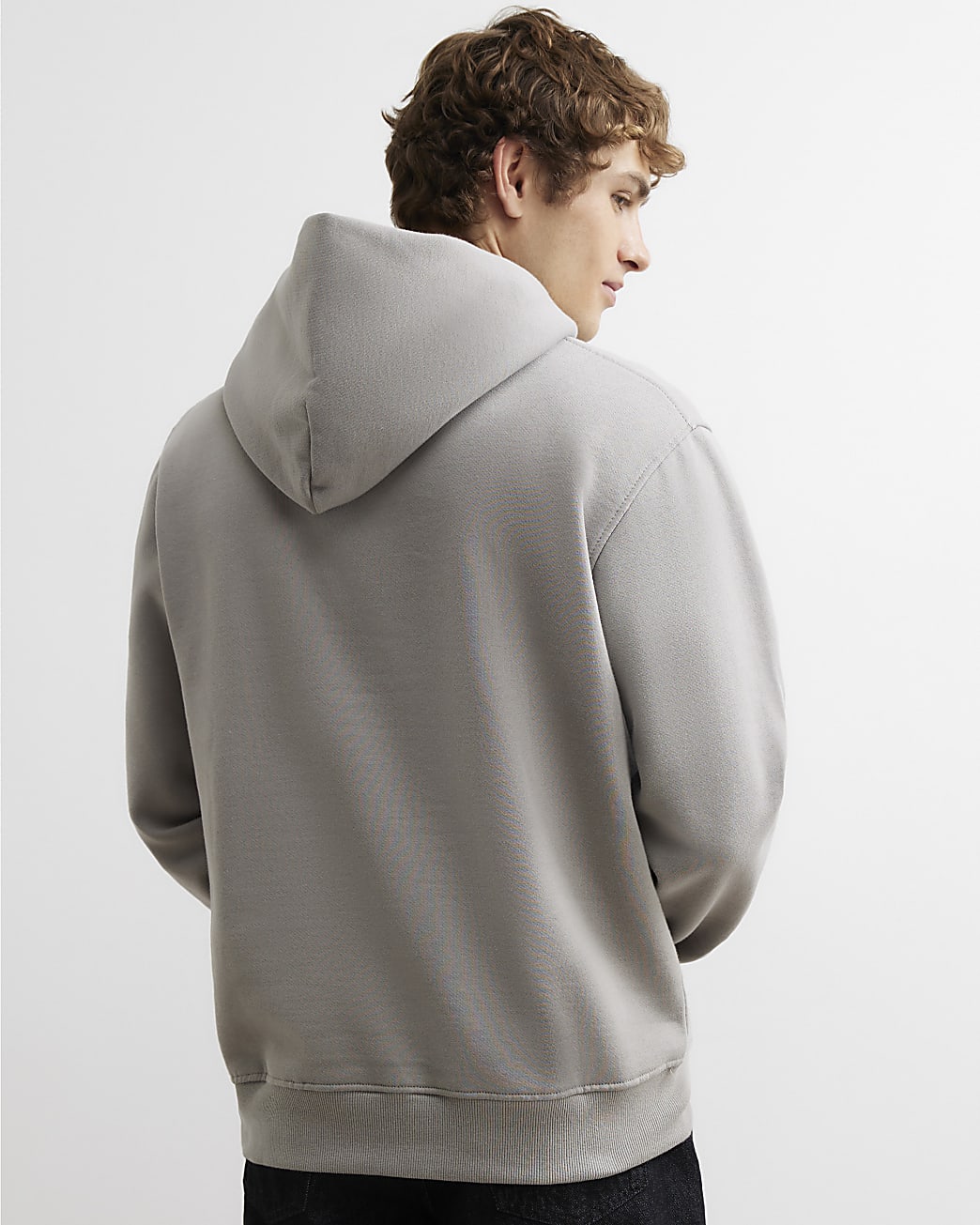 Regular Fit Cotton Blend Hoodie in Grey - Image 3 Regular Fit Cotton Blend Hoodie in Grey